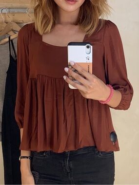 dolan Rust Brown Babydoll Square-Neck Blouse